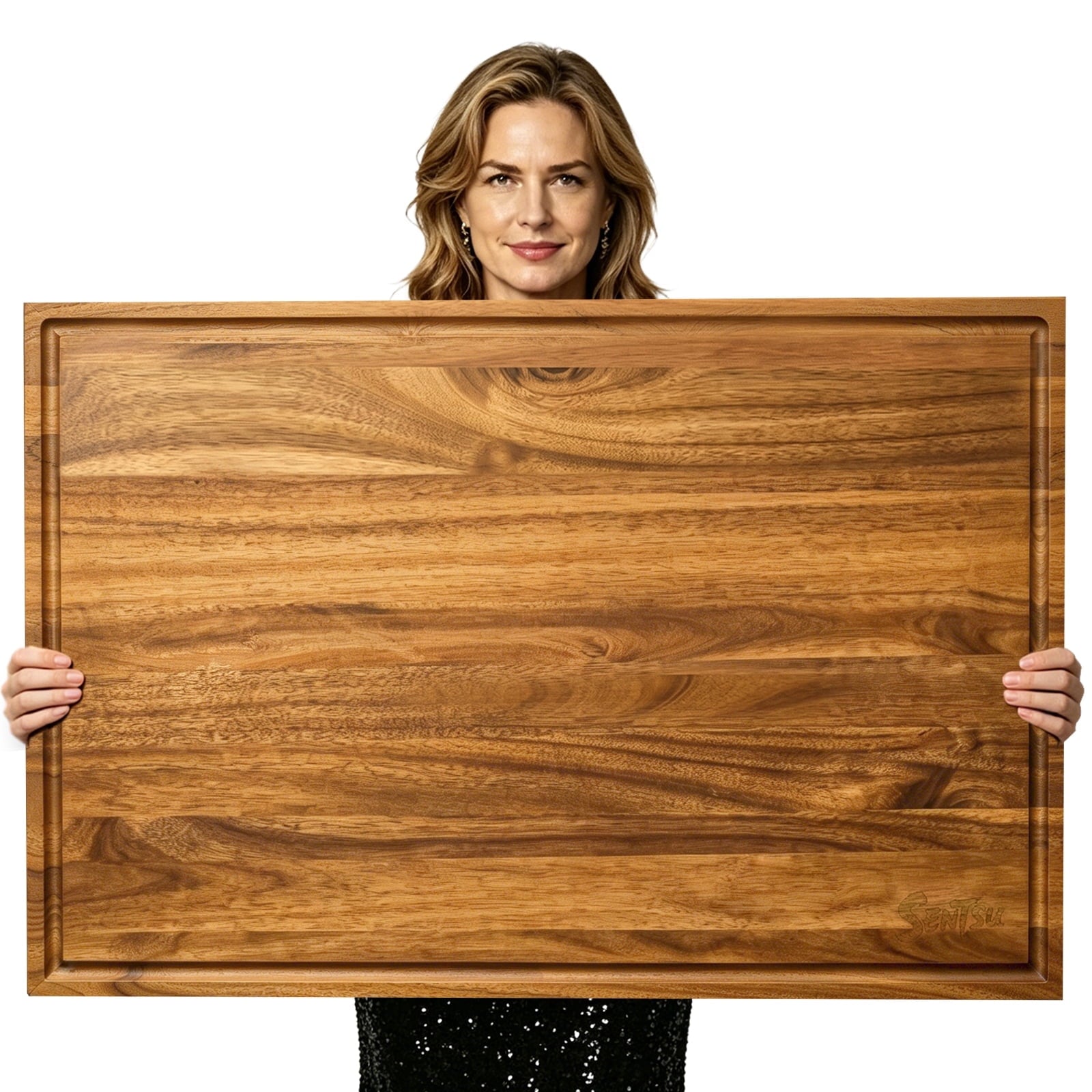 Sentsu 30x20 Acacia Wood Cutting Board, Extra Large Wooden Butcher Block for Kitchen Prep, BBQ and Charcuterie Serving